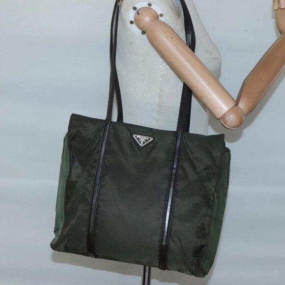 PRADA Shoulder Bag Nylon Khaki Silver Auth bs25613 - Picture 3 of 16